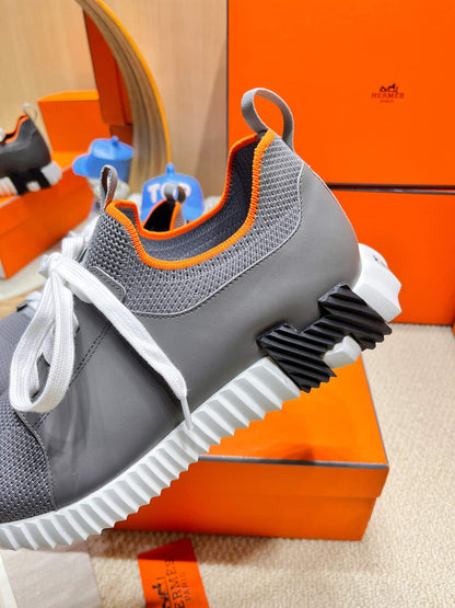 DEPART SLIP-ON SNEAKER IN MOUSE GRAY KNIT AND CALFSKIN