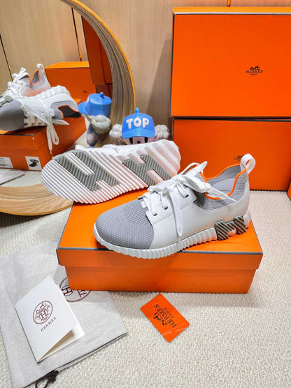 DEPART SLIP-ON SNEAKER IN WHITE MIX SHARK GRAY KNIT AND CALFSKIN