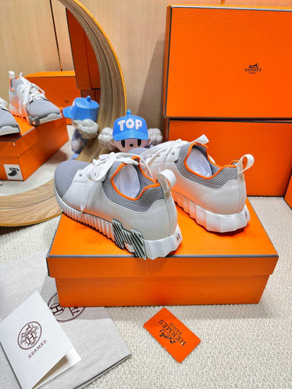 DEPART SLIP-ON SNEAKER IN WHITE MIX SHARK GRAY KNIT AND CALFSKIN