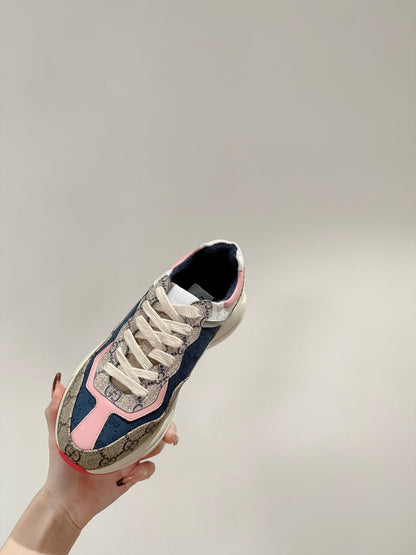 GG RHYTON TRAINER LIGHT BROWN AND PINK CALFSKIN