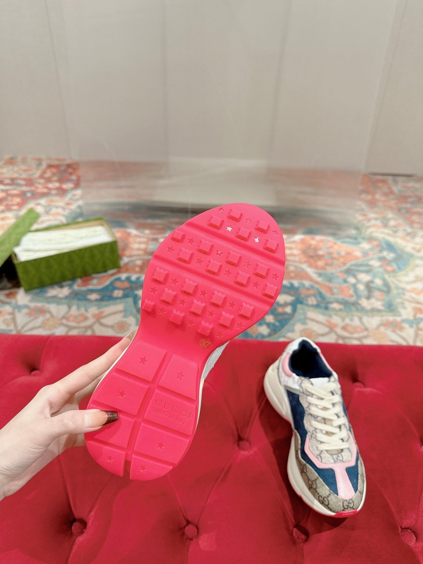 GG RHYTON TRAINER LIGHT BROWN AND PINK CALFSKIN