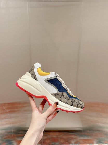 GG RHYTON TRAINER LIGHT BROWN AND LEMON CALFSKIN