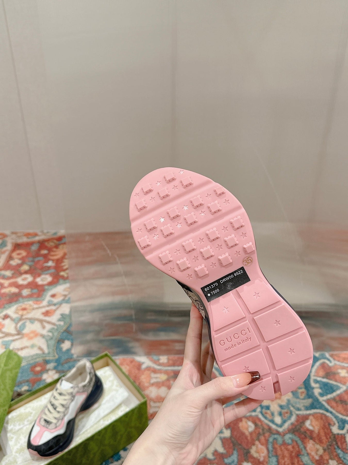 GG RHYTON TRAINER CHARCOAL AND WHITE CALFSKIN