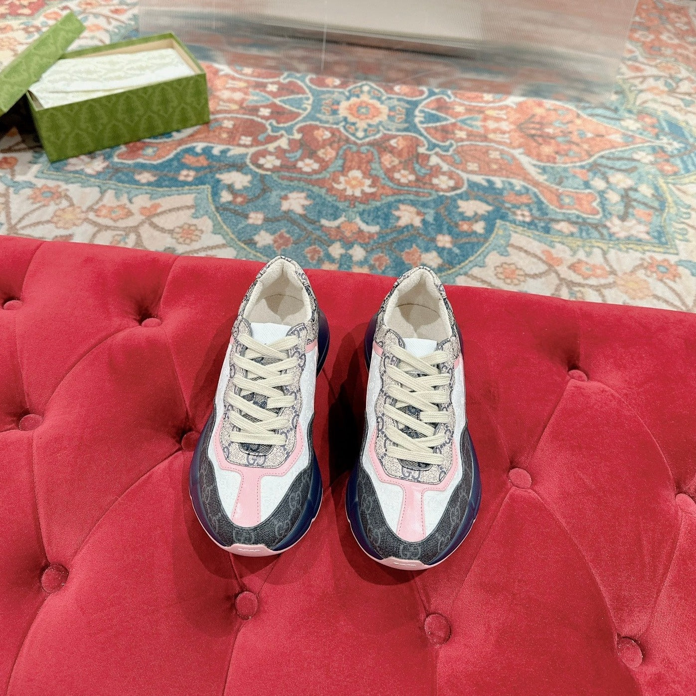 GG RHYTON TRAINER CHARCOAL AND WHITE CALFSKIN