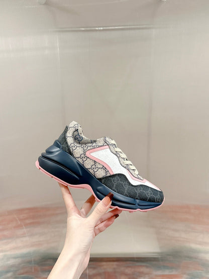 GG RHYTON TRAINER CHARCOAL AND WHITE CALFSKIN