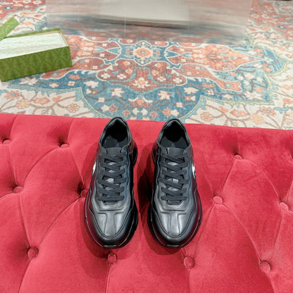 GG RHYTON TRAINER BLACK CALFSKIN WITH WHITE LOGO