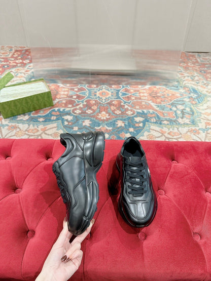 GG RHYTON TRAINER BLACK CALFSKIN WITH WHITE LOGO
