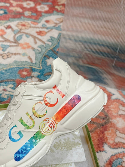 GG RHYTON TRAINER WHITE CALFSKIN WITH MULTI PATTERNS