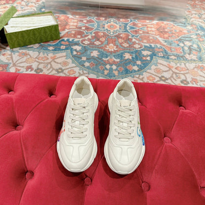 GG RHYTON TRAINER WHITE CALFSKIN WITH MULTI PATTERNS