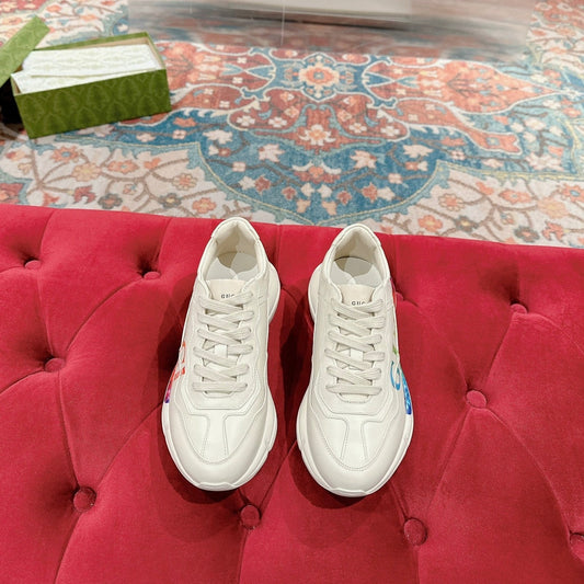 GG RHYTON TRAINER WHITE CALFSKIN WITH MULTI PATTERNS
