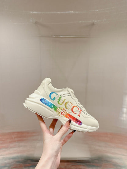 GG RHYTON TRAINER WHITE CALFSKIN WITH MULTI PATTERNS