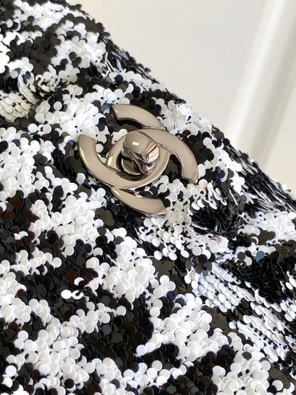 CC 21 EVENING BAG IN BLACK MIX WHITE WOOL TWEED