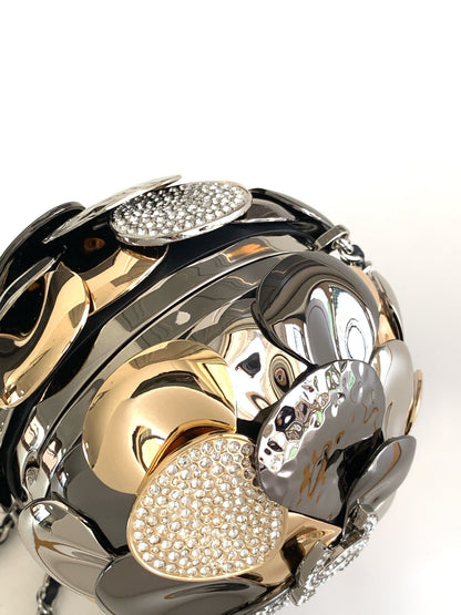 EVENING BAG 9 GOLD SILVER RUTHENIUM METAL WITH CRYSTAL