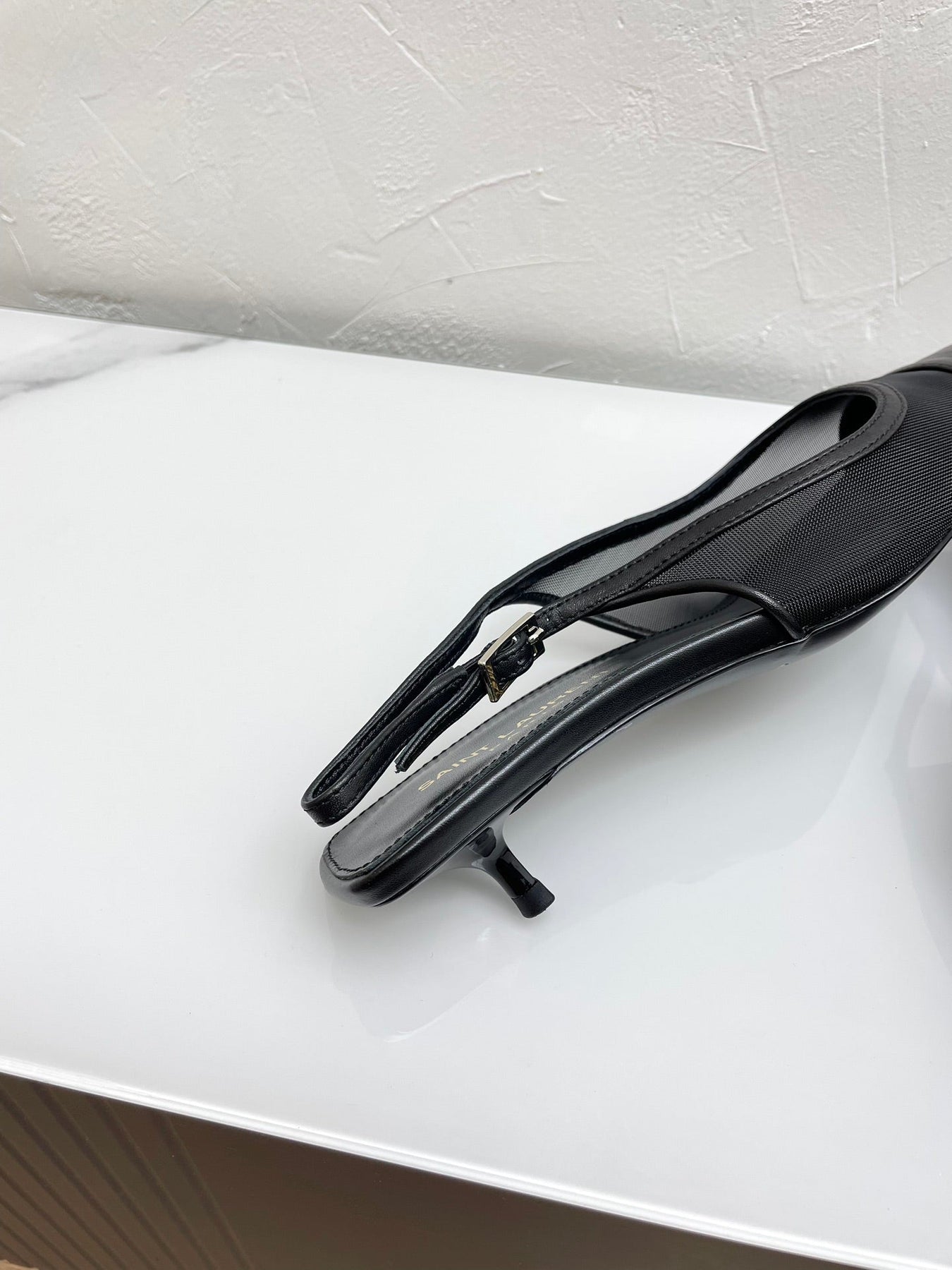 OXALIS SLINGBACK PUMPS 30 IN MESH BLACK LEATHER