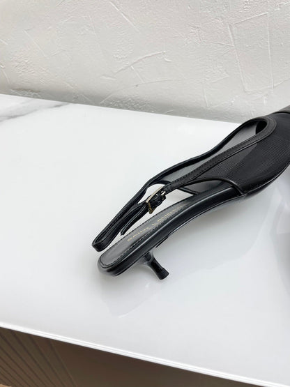 OXALIS SLINGBACK PUMPS 30 IN MESH BLACK LEATHER