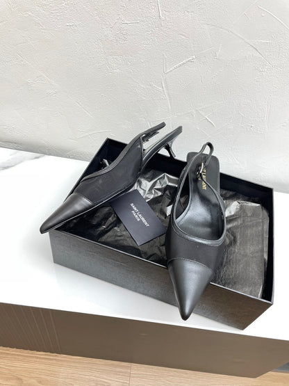 OXALIS SLINGBACK PUMPS 30 IN MESH BLACK LEATHER