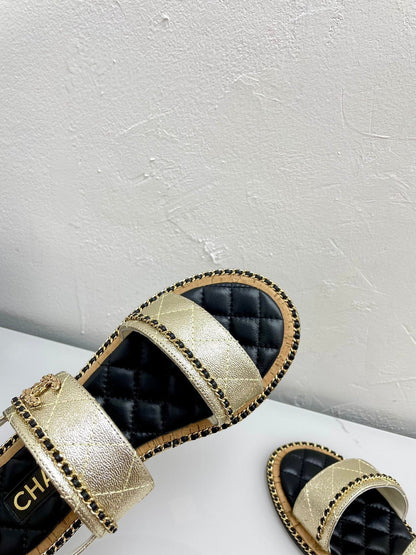 DOUBLE STRAPS SANDALS IN LIGHT GOLD LAMBSKIN