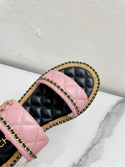 DOUBLE STRAPS SANDALS IN LIGHT PINK LAMBSKIN