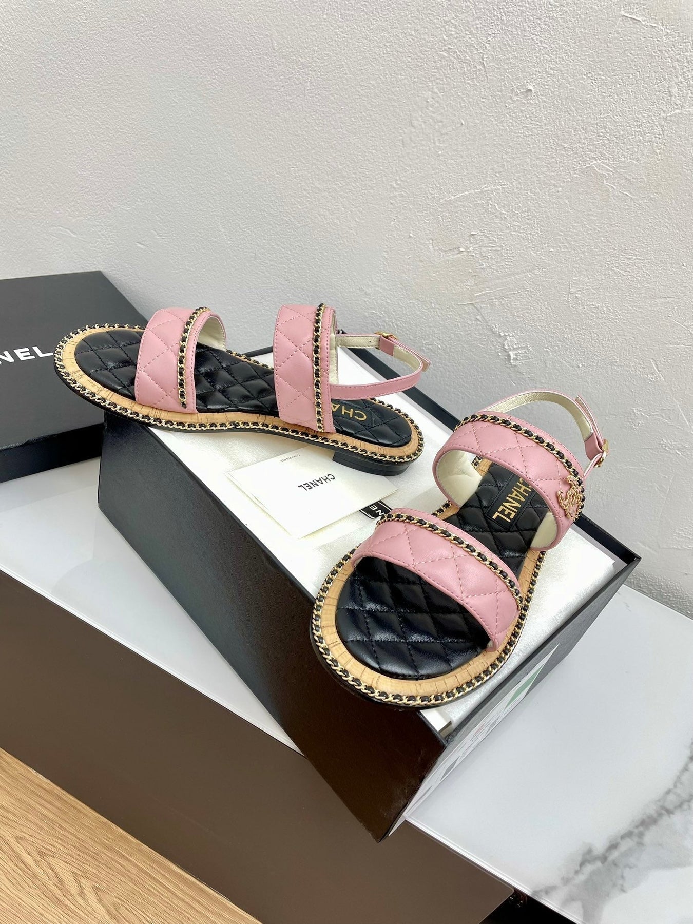 DOUBLE STRAPS SANDALS IN LIGHT PINK LAMBSKIN