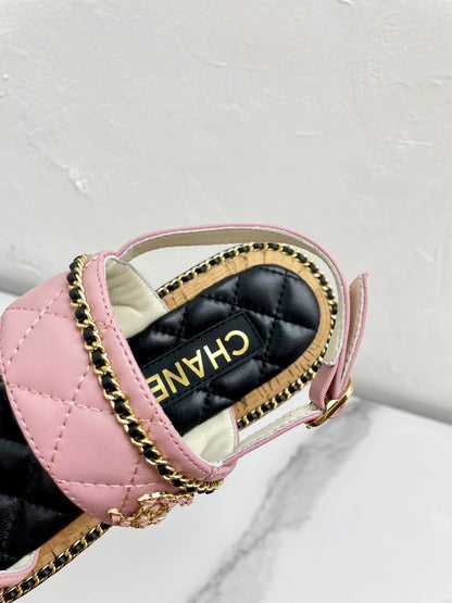 DOUBLE STRAPS SANDALS IN LIGHT PINK LAMBSKIN