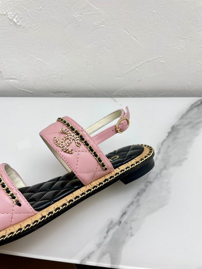 DOUBLE STRAPS SANDALS IN LIGHT PINK LAMBSKIN