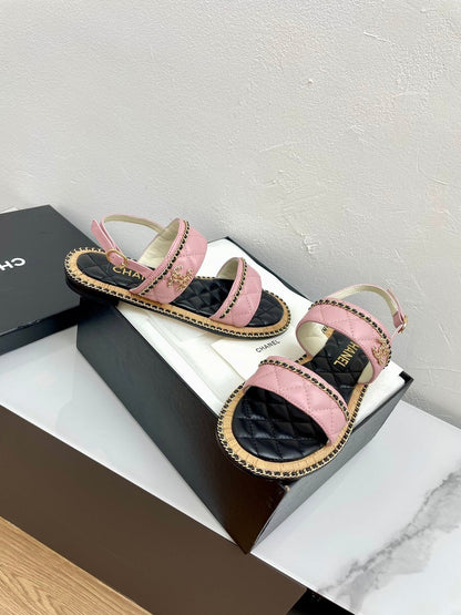 DOUBLE STRAPS SANDALS IN LIGHT PINK LAMBSKIN