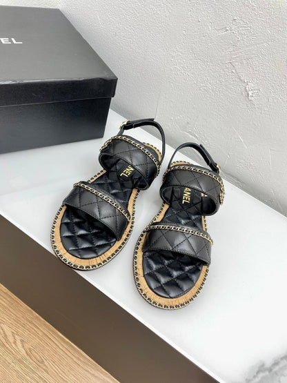 DOUBLE STRAPS SANDALS IN BLACK LAMBSKIN