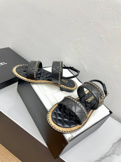 DOUBLE STRAPS SANDALS IN BLACK LAMBSKIN