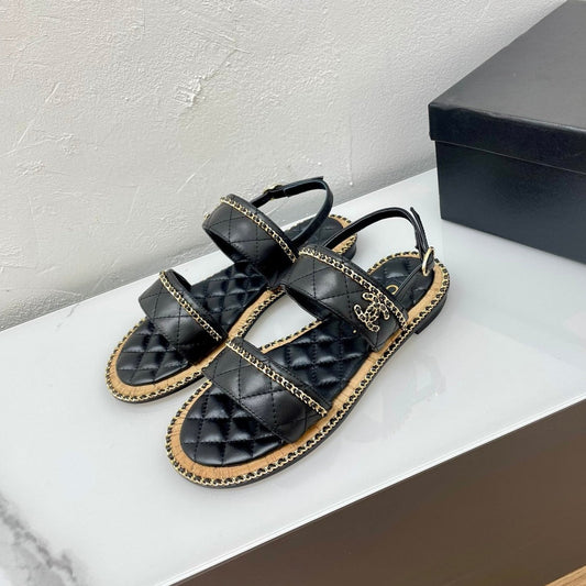 DOUBLE STRAPS SANDALS IN BLACK LAMBSKIN