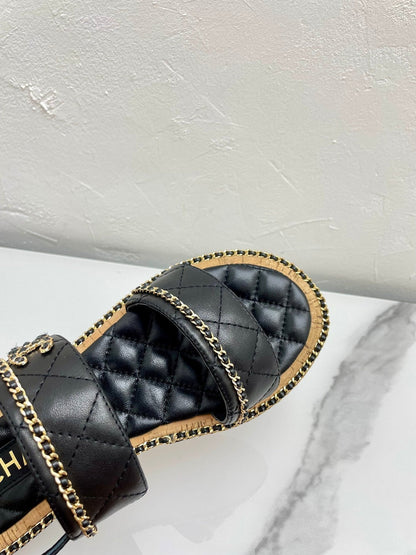 DOUBLE STRAPS SANDALS IN BLACK LAMBSKIN