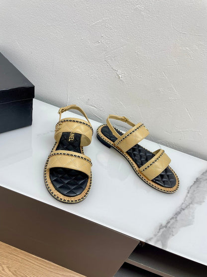 DOUBLE STRAPS SANDALS IN YELLOW CREAM LAMBSKIN