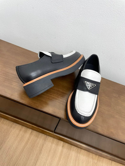 PRA CHOCOLATE LOAFERS BLACK AND WHITE CALFSKIN