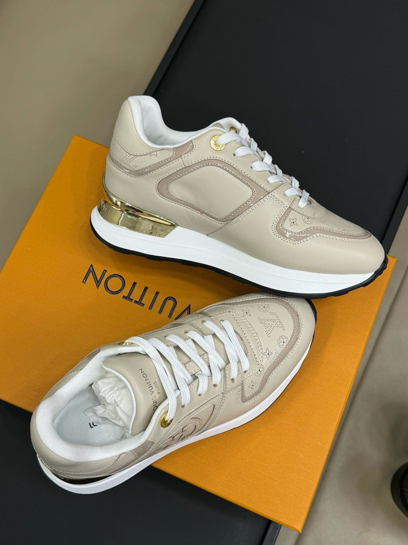 LV NEO RUN AWAY SNEAKER IN KHAKI TAN CALFSKIN