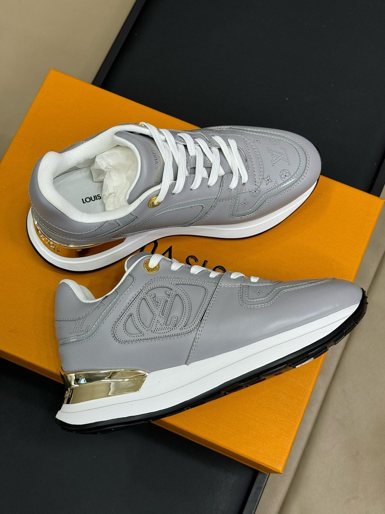 LV NEO RUN AWAY SNEAKER IN STEEL GRAY CALFSKIN