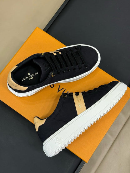 LV TIME OUT SNEAKER IN BLACK MIX MACAROON GOLD CANVAS