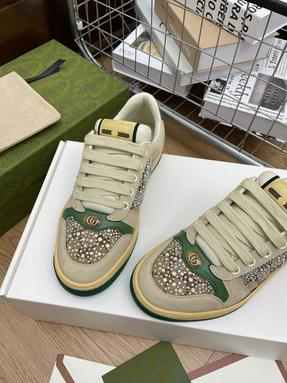 GG SNEAKER WITH DIAMOND IN IVORY SUEDE AND CANVAS