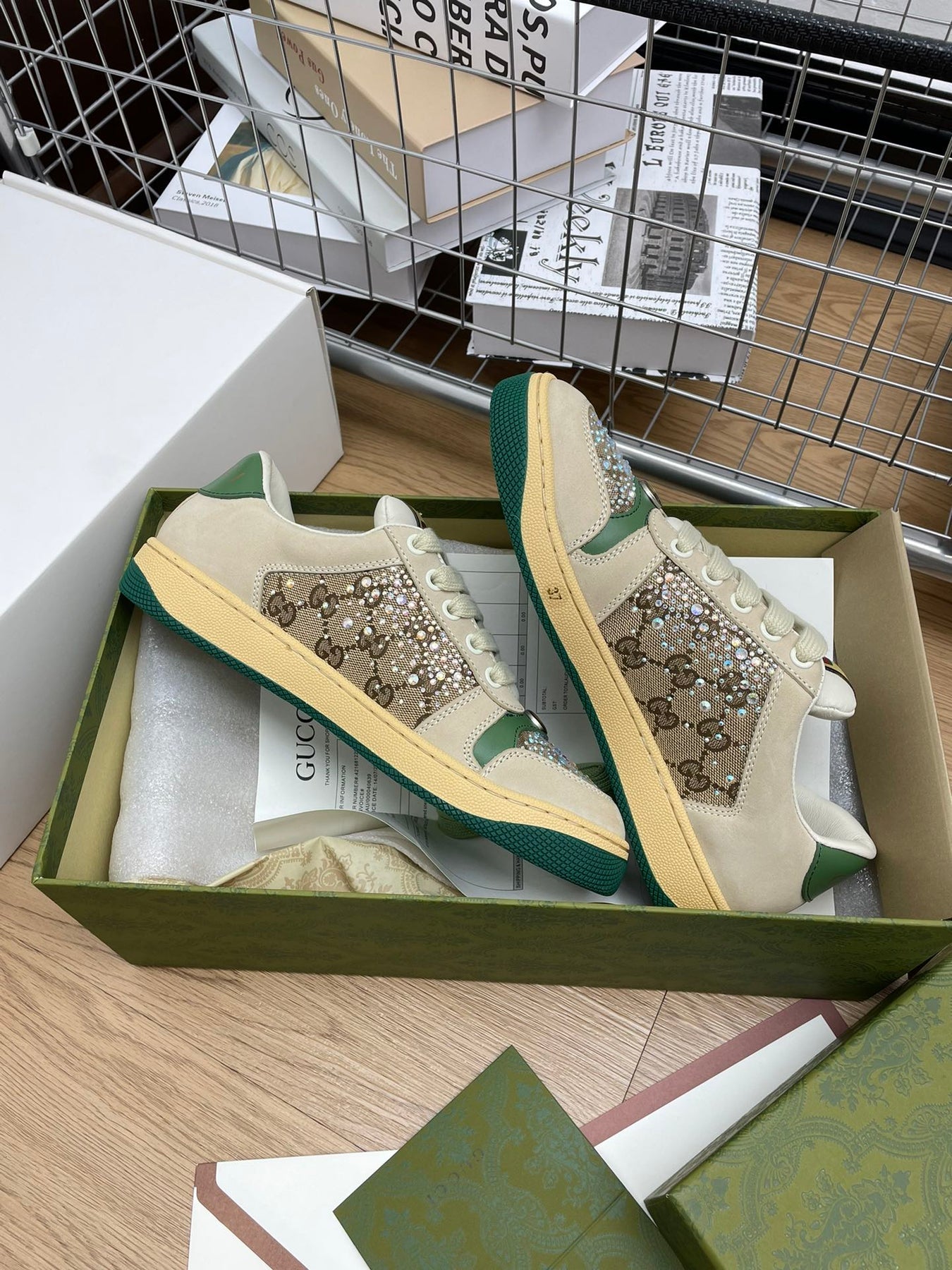 GG SNEAKER WITH DIAMOND IN IVORY SUEDE AND CANVAS