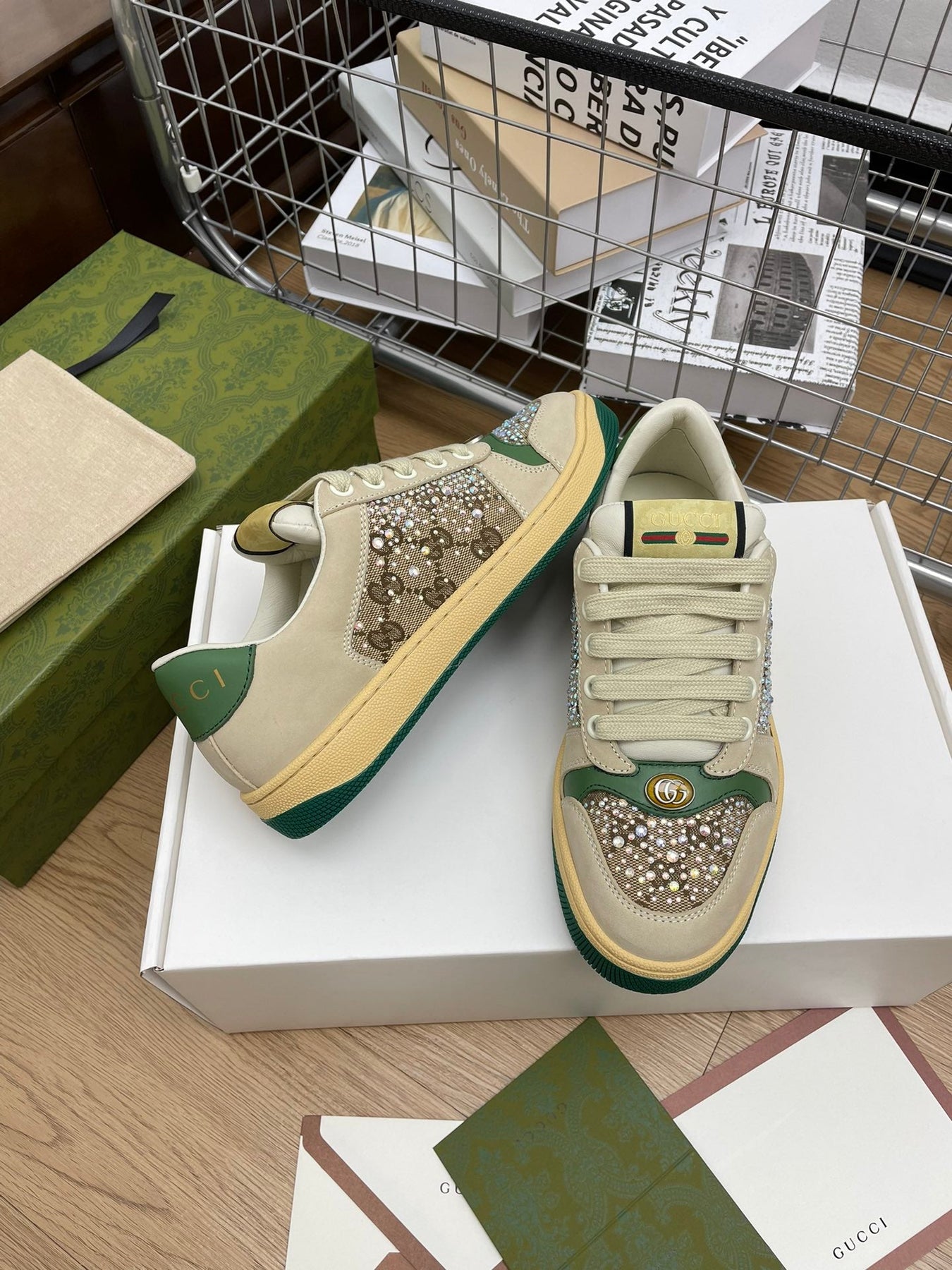 GG SNEAKER WITH DIAMOND IN IVORY SUEDE AND CANVAS