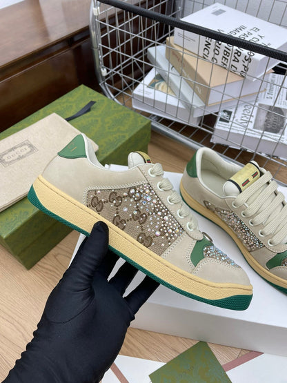 GG SNEAKER WITH DIAMOND IN IVORY SUEDE AND CANVAS