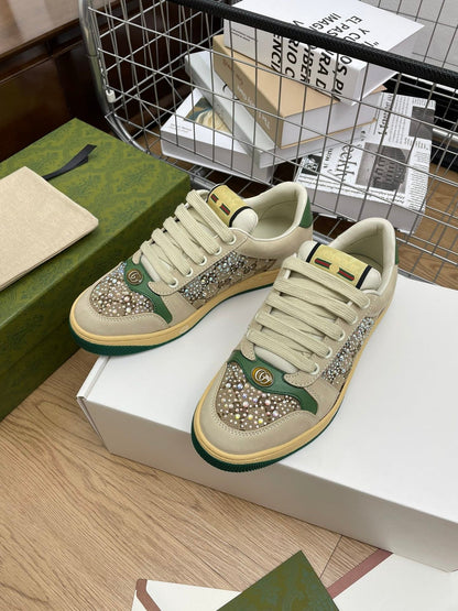 GG SNEAKER WITH DIAMOND IN IVORY SUEDE AND CANVAS