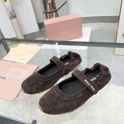 RUCHES NAPPA BALLERINAS IN DARK BROWN SUEDE