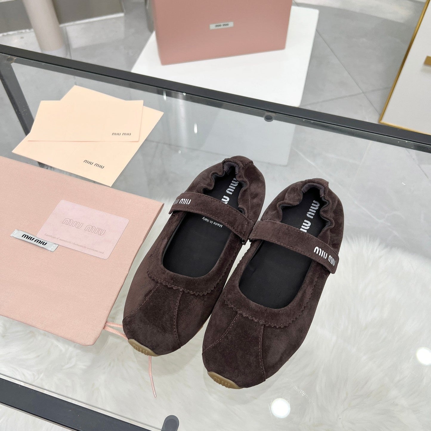 RUCHES NAPPA BALLERINAS IN DARK BROWN SUEDE