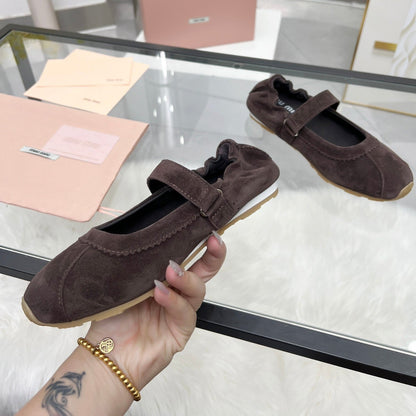 RUCHES NAPPA BALLERINAS IN DARK BROWN SUEDE