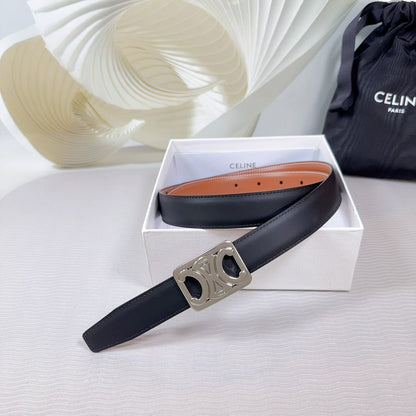 CL MEDIUM 25 MM REVERSIBLE FRAMED TRIOMPHE BELT BLACK AND BRONZE BROWN CALFSKIN SILVER HARDWARE