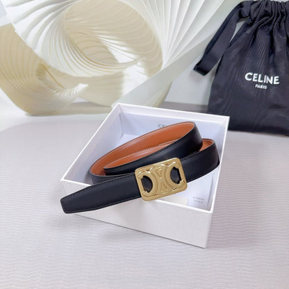 CL MEDIUM 25 MM REVERSIBLE FRAMED TRIOMPHE BELT BLACK AND BRONZE BROWN CALFSKIN LIGHT GOLD HARDWARE