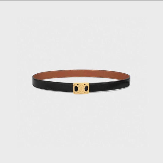 CL MEDIUM 25 MM REVERSIBLE FRAMED TRIOMPHE BELT BLACK AND BRONZE BROWN CALFSKIN GOLD HARDWARE