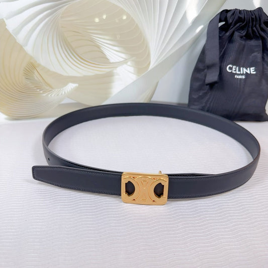 CL MEDIUM 25MM REVERSIBLE FRAMED TRIOMPHE BELT BLACK CALFSKIN GOLD HARDWARE