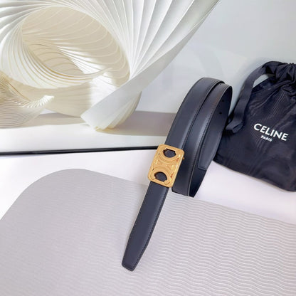 CL MEDIUM 25MM REVERSIBLE FRAMED TRIOMPHE BELT BLACK CALFSKIN GOLD HARDWARE