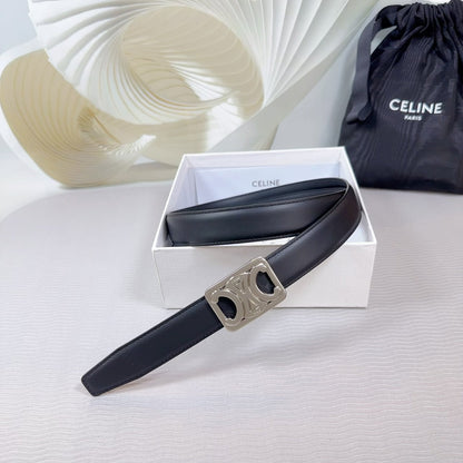 CL MEDIUM 25 MM REVERSIBLE FRAMED TRIOMPHE BELT BLACK CALFSKIN LIGHT SILVER HARDWARE