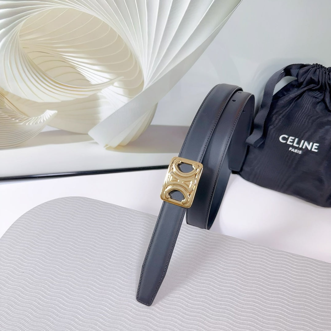 CL MEDIUM 25MM REVERSIBLE FRAMED TRIOMPHE BELT BLACK CALFSKIN LIGHT GOLD HARDWARE